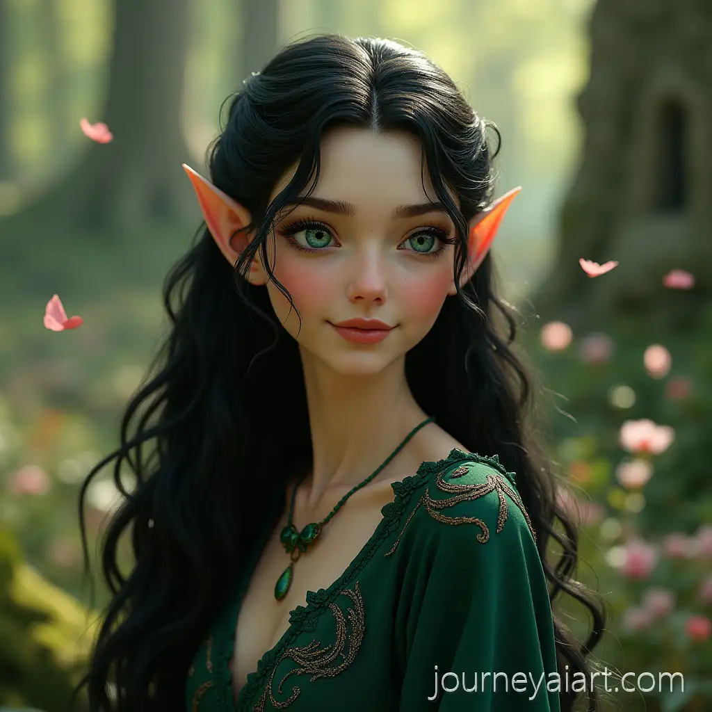 SereneElven-woman-with-dragons-Elven-Woman-in-Forest-with-Baby-Dragons-and-Wildflowers
