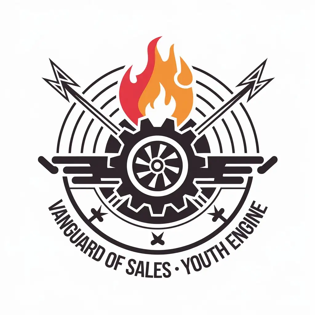 LOGO-Design-For-Vanguard-of-Sales-Youth-Engine-Flame-Gear-Wind-Arrow-Lightning-Theme