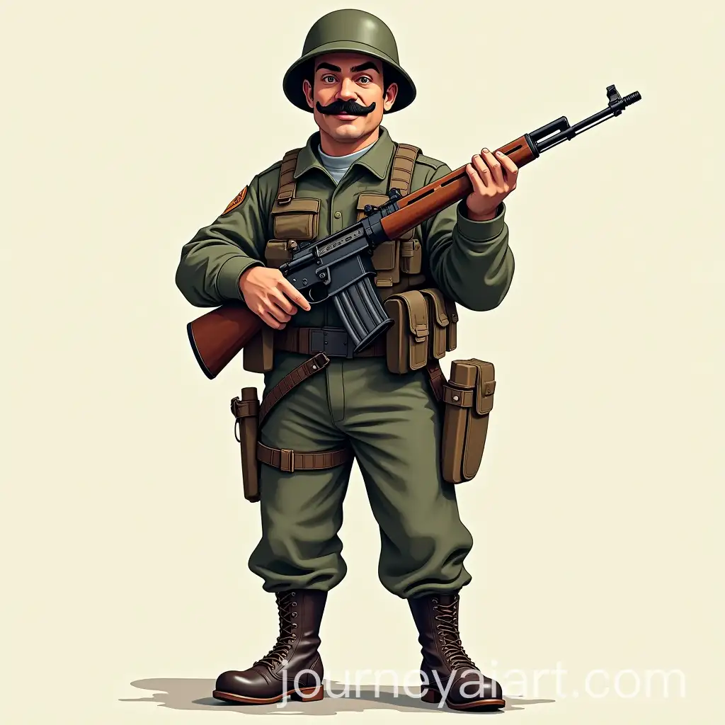 Soldier-with-Rifle-and-Mustache-in-Military-Boots