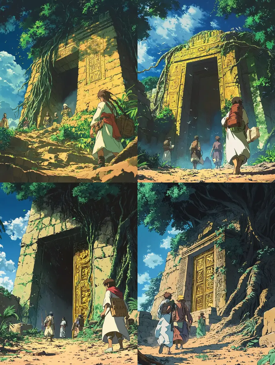 Explorers-Discover-Golden-Doorway-in-Jungle-Ruins-with-Glowing-Runes