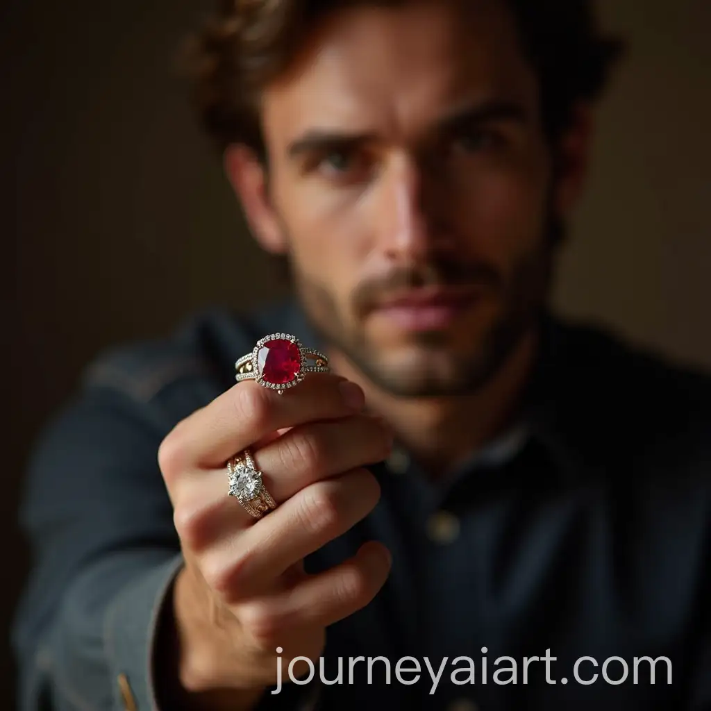 Attractive-Man-Wearing-Mens-Ruby-Ring-in-Stylish-Ad