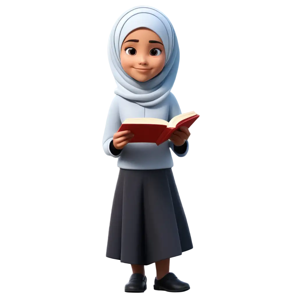 7YearOld-Muslim-Girl-in-Hijab-Reading-a-Book-3D-Cartoon-PNG-Image