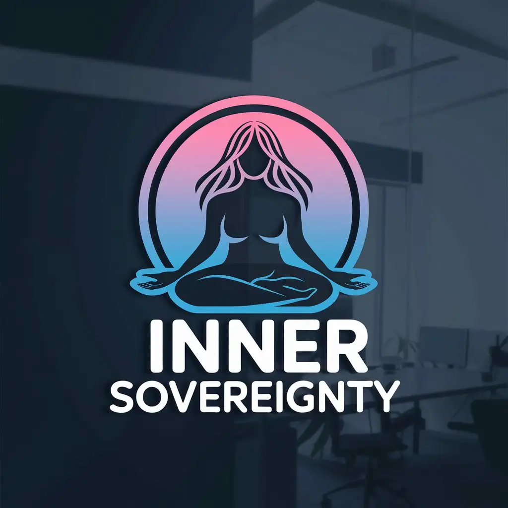 LOGO Design For Inner Sovereignty Elegant Women Tree in Pink and Blue on Dark Office Wall Mockup