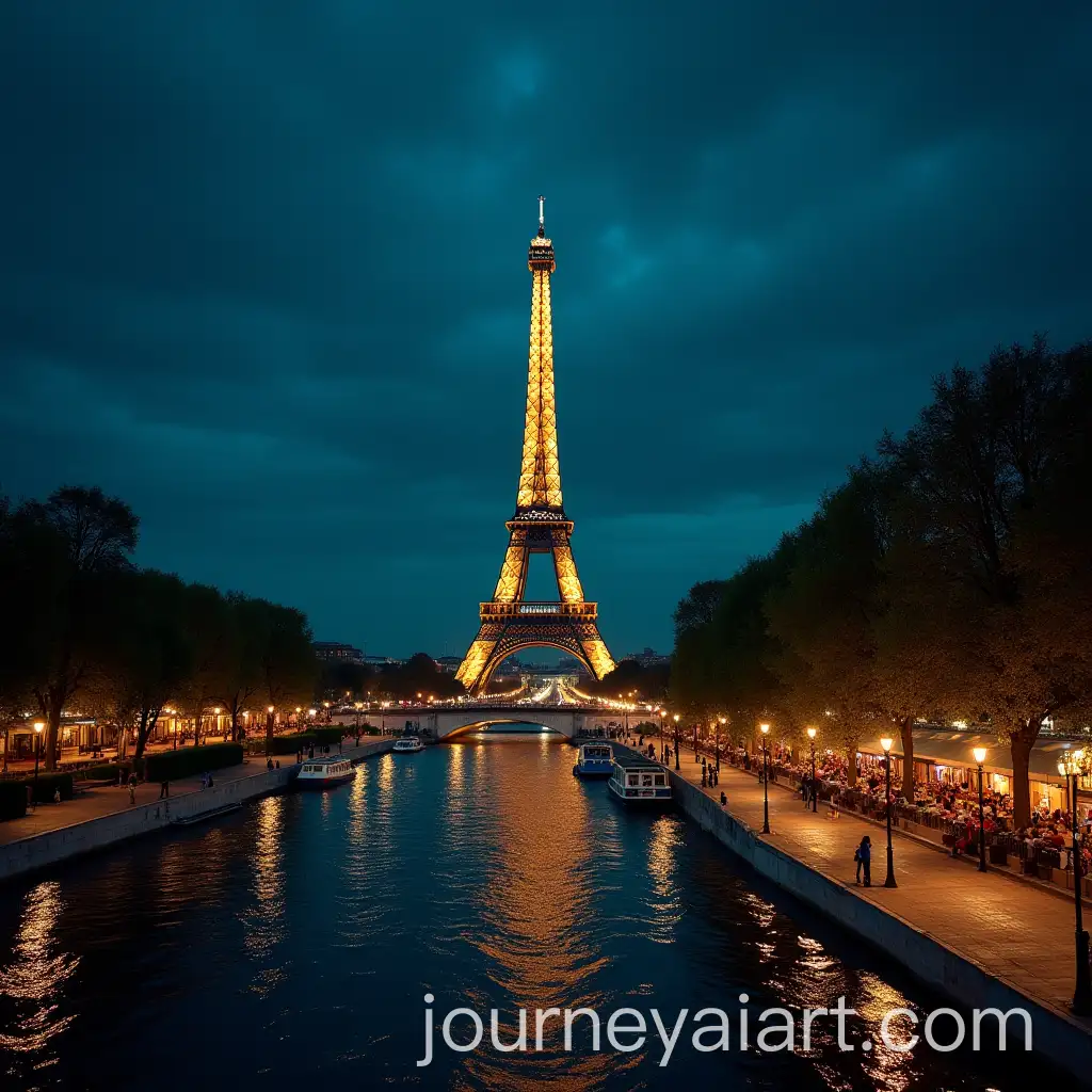 Eiffel-Tower-Illuminated-Night-Scene-with-River-Reflection