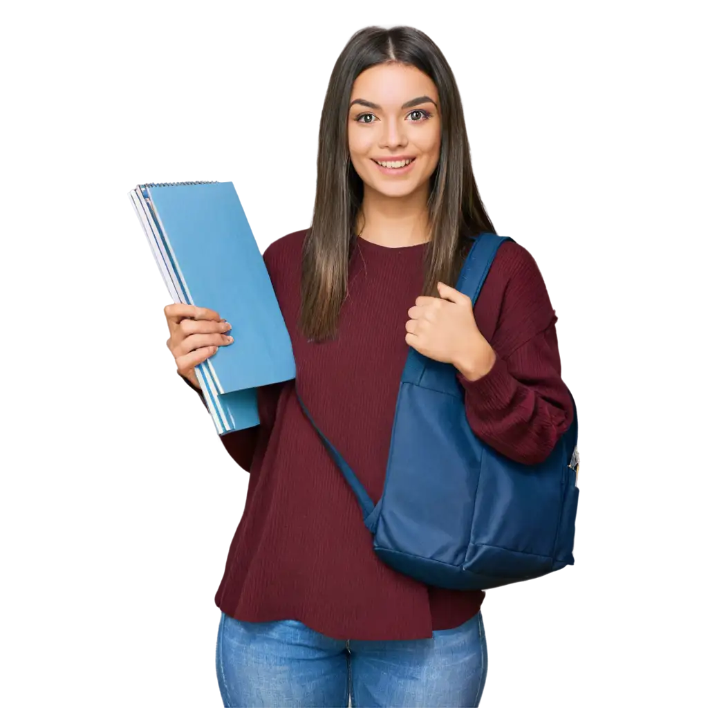Beautiful-College-Girl-with-College-Bag-and-Blue-Blank-Book-PNG-Image-for-Versatile-Usage