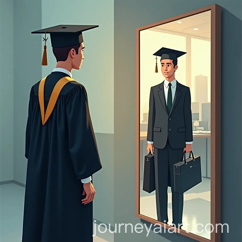 Graduate-Reflecting-on-Future-Career-Success-in-a-Mirror