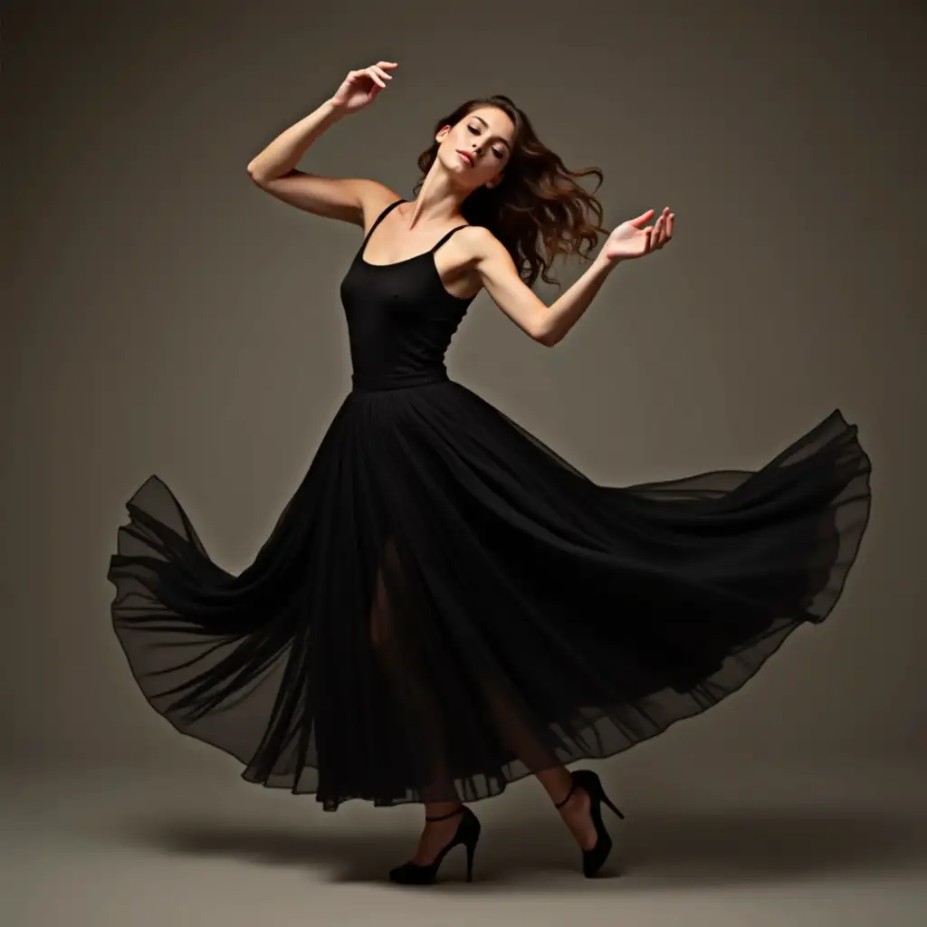 girl dancing with a black dress and showing some moves