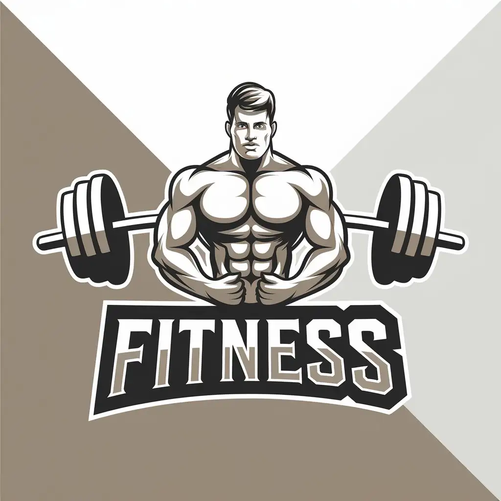 user_prompt: Custom logo design with the word FITNESS and a beige and white background