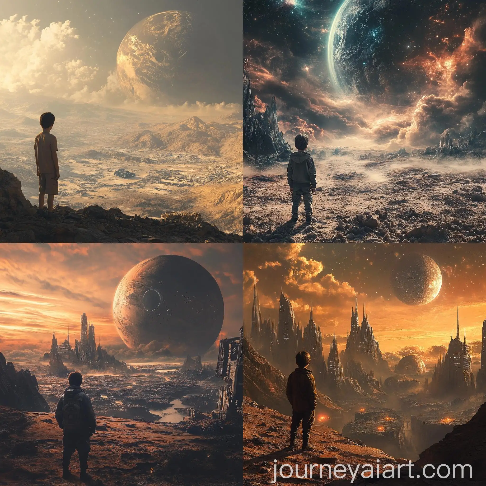 Boy-on-Desolate-Earth-SciFi-Matte-Painting-Illustration
