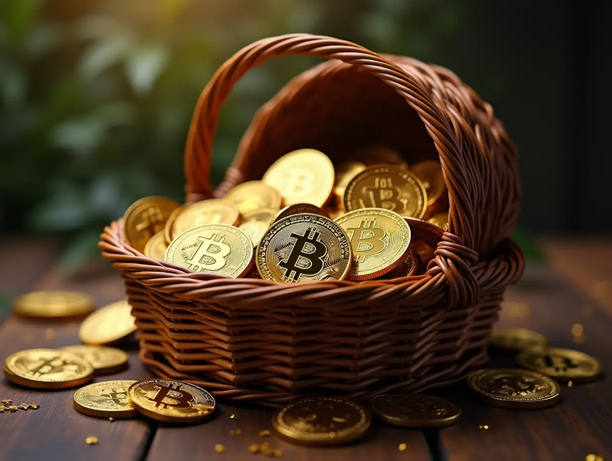 a basket filled with cryptocurrency treasures