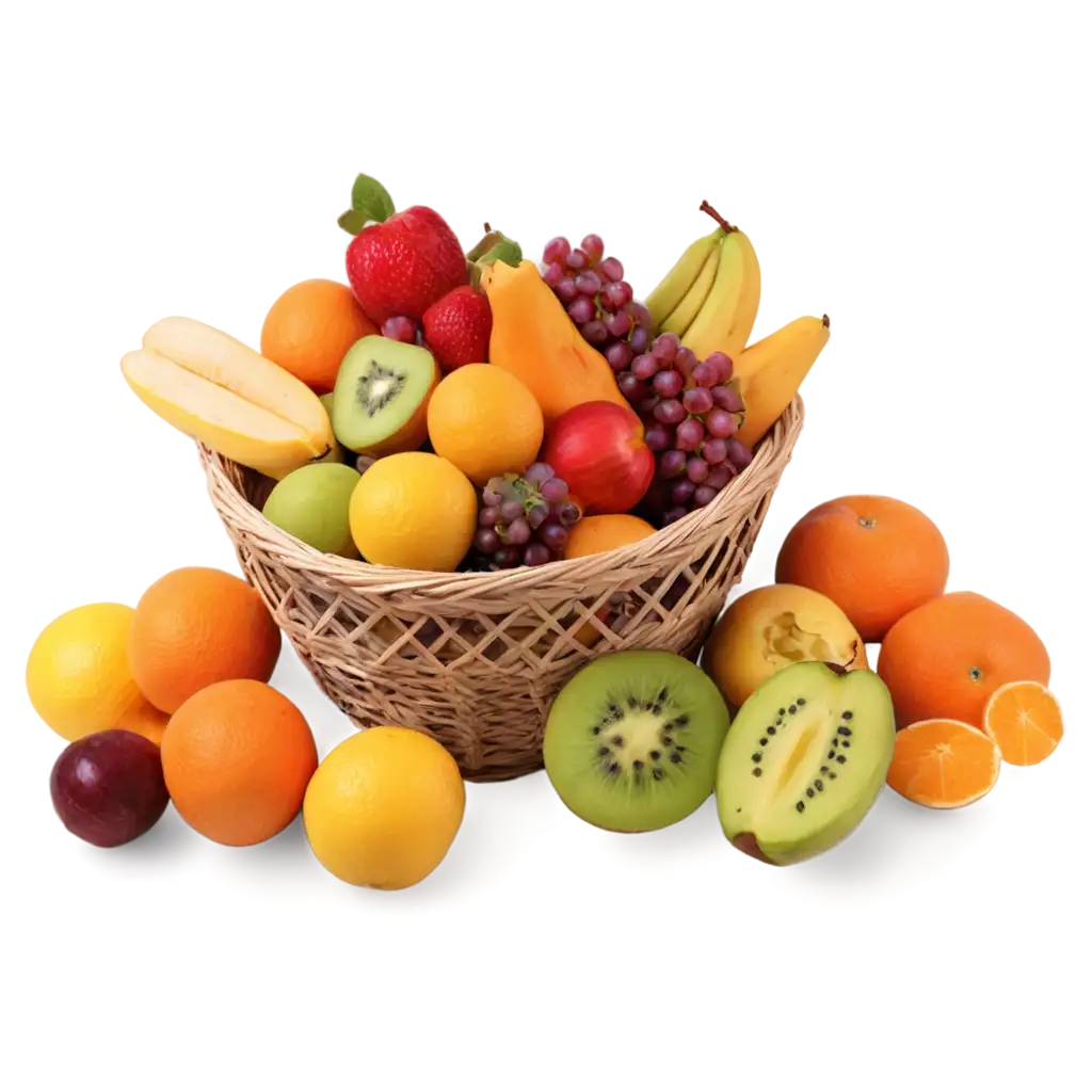 create a large and very realistic fruit basket full of fruits