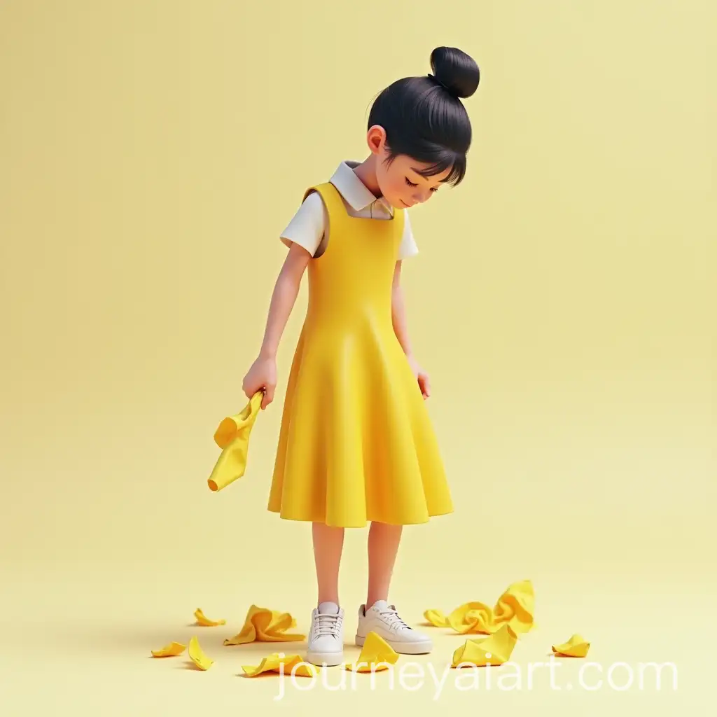 Teenage-Girl-in-Yellow-Pinafore-Picking-Up-Litter