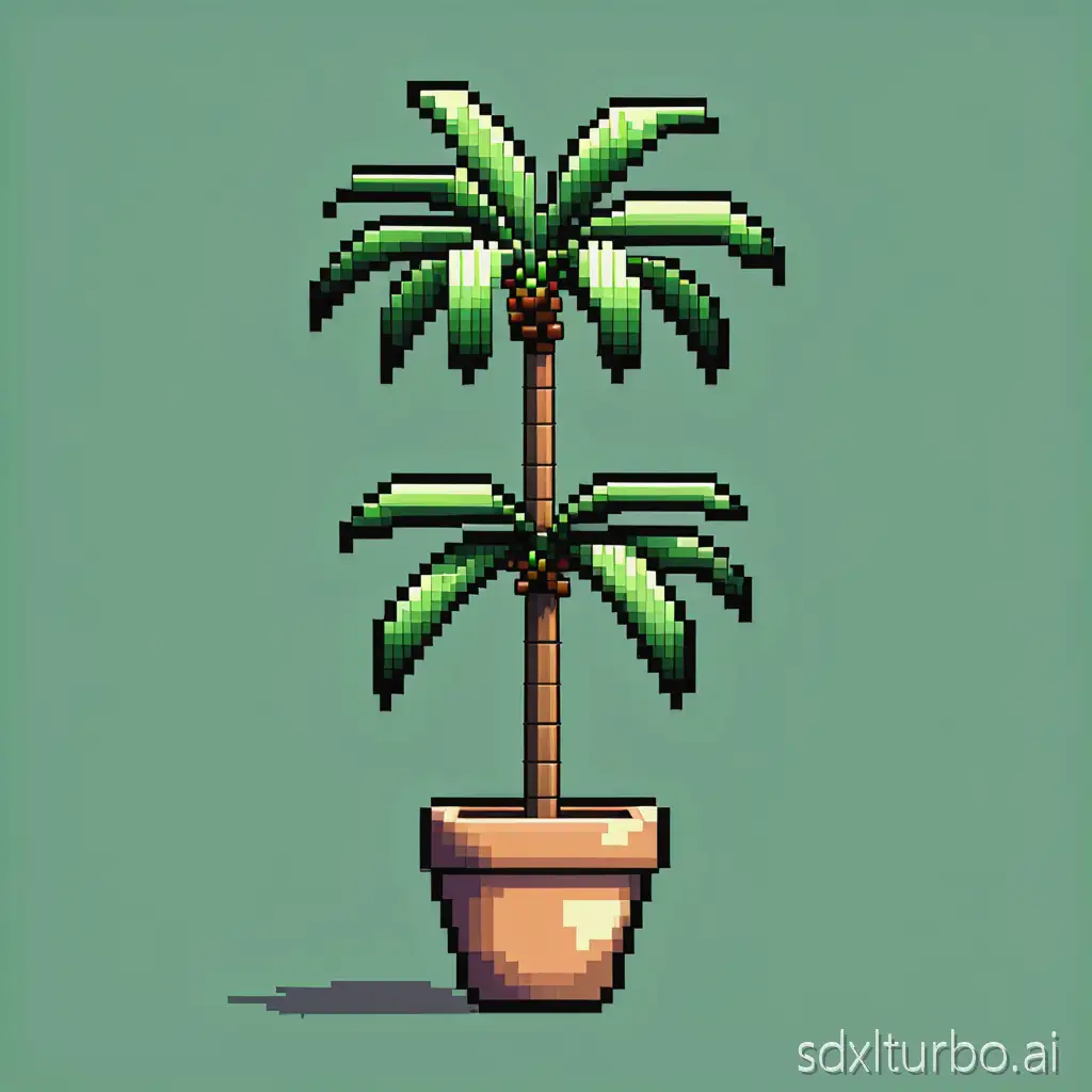pixel art, 8 bit, potted tropical plant, small palm tree, game, sprite