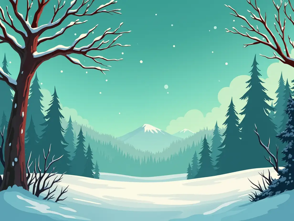 winter background in the style of pixar, green-red style