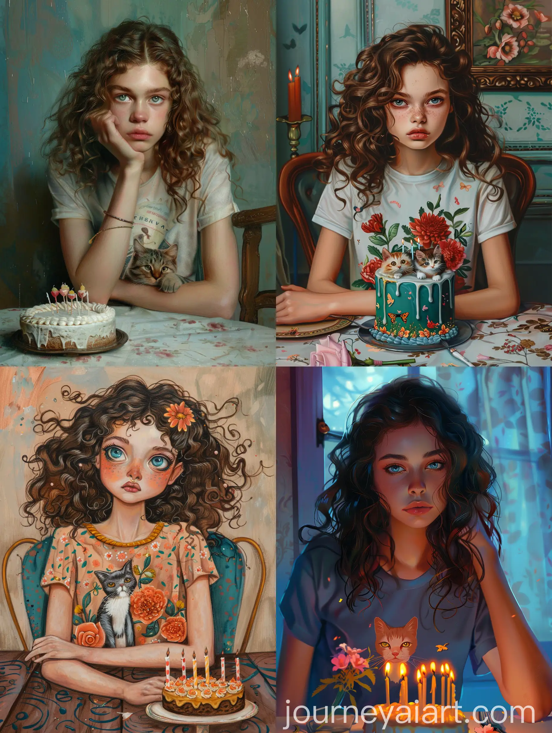 Serious-Girl-with-Curly-Hair-and-Cake-with-Flowerpot-Candles