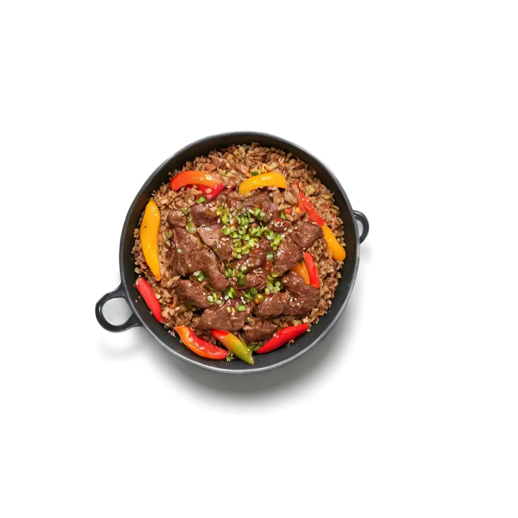 HighQuality-PNG-Image-of-Black-Pepper-Beef-Stir-Fry-with-Bell-Peppers-Red-Rice-Long-Beans-and-Oat-Milk