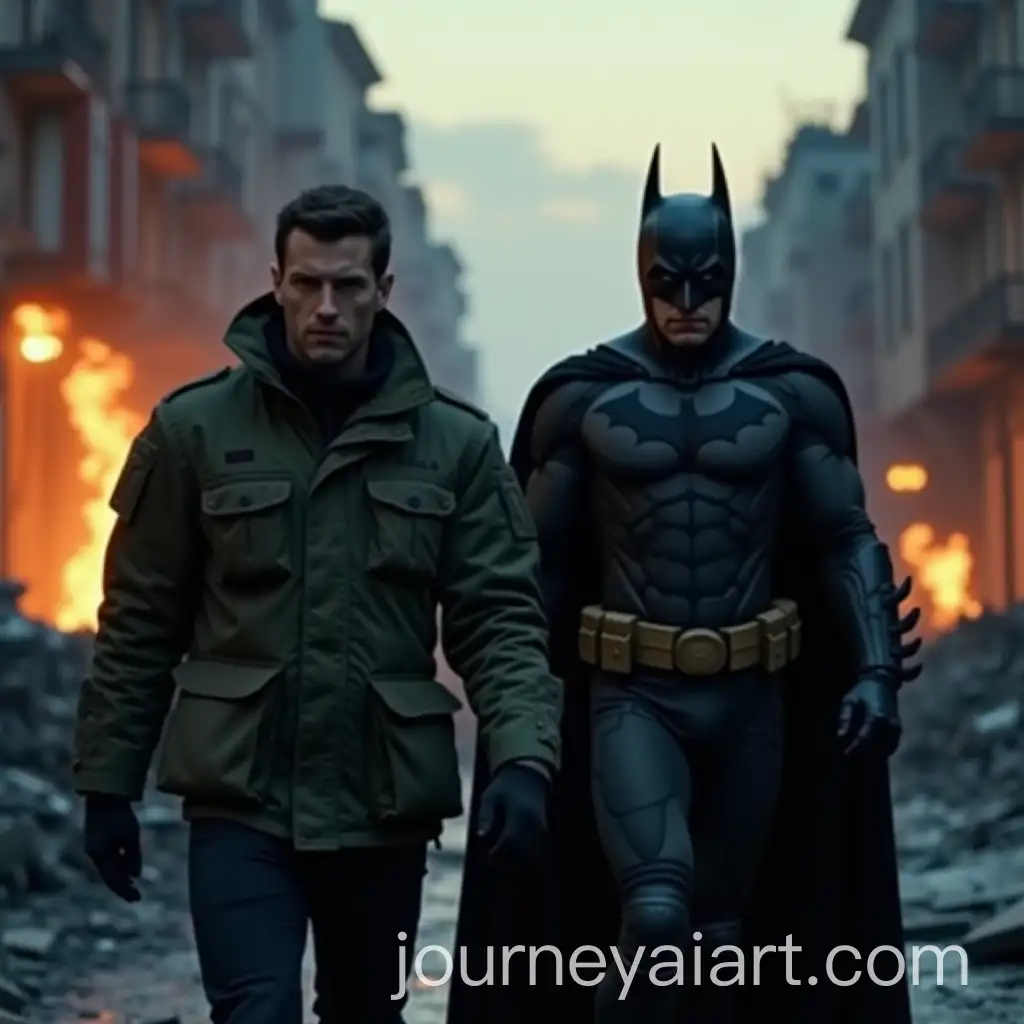 Zelenskyy-and-Batman-Walking-Through-a-WarTorn-Street-at-Dusk