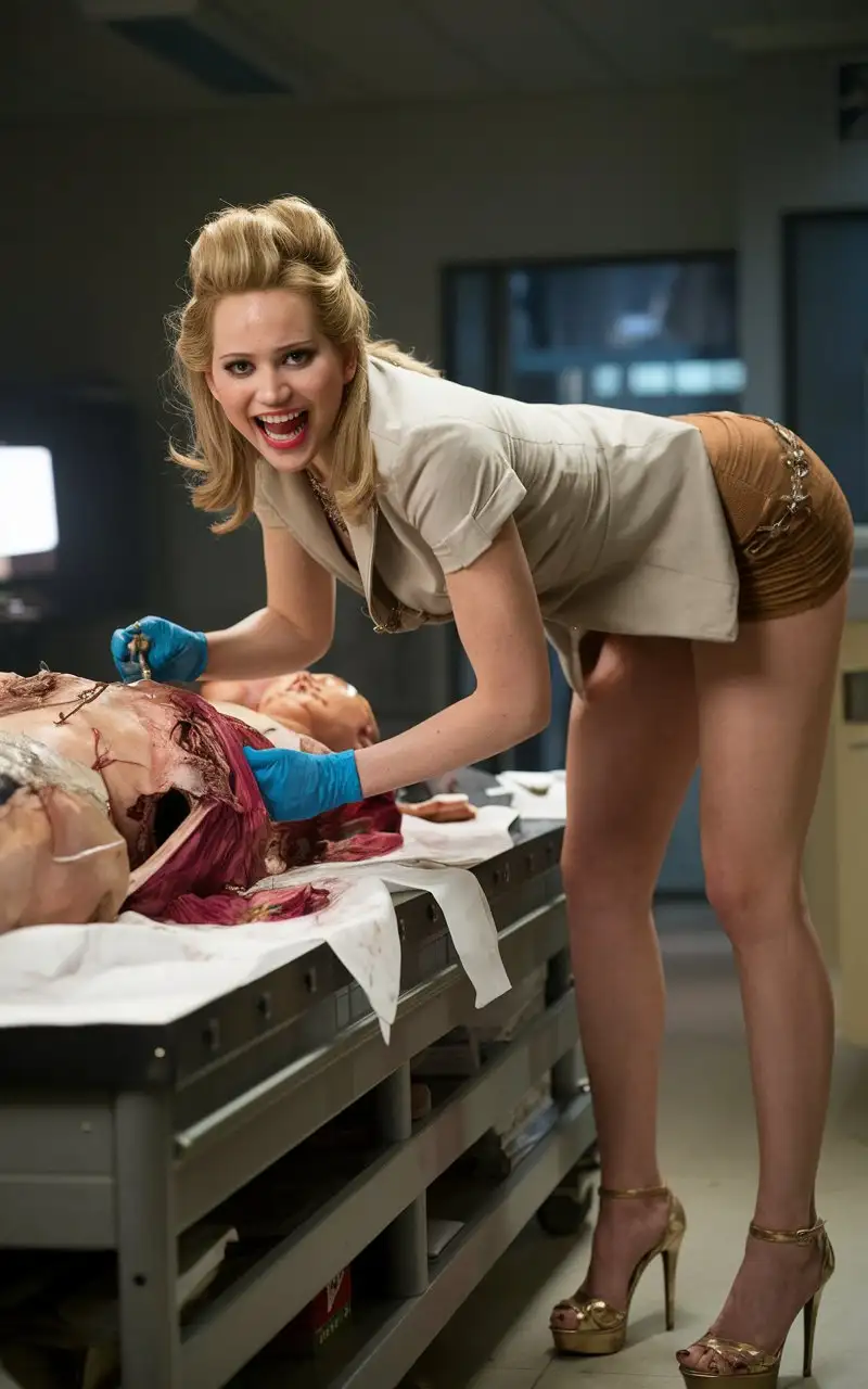 Pathologist-Jennifer-Lawrence-Performing-Corpse-Dissection-in-Morgue