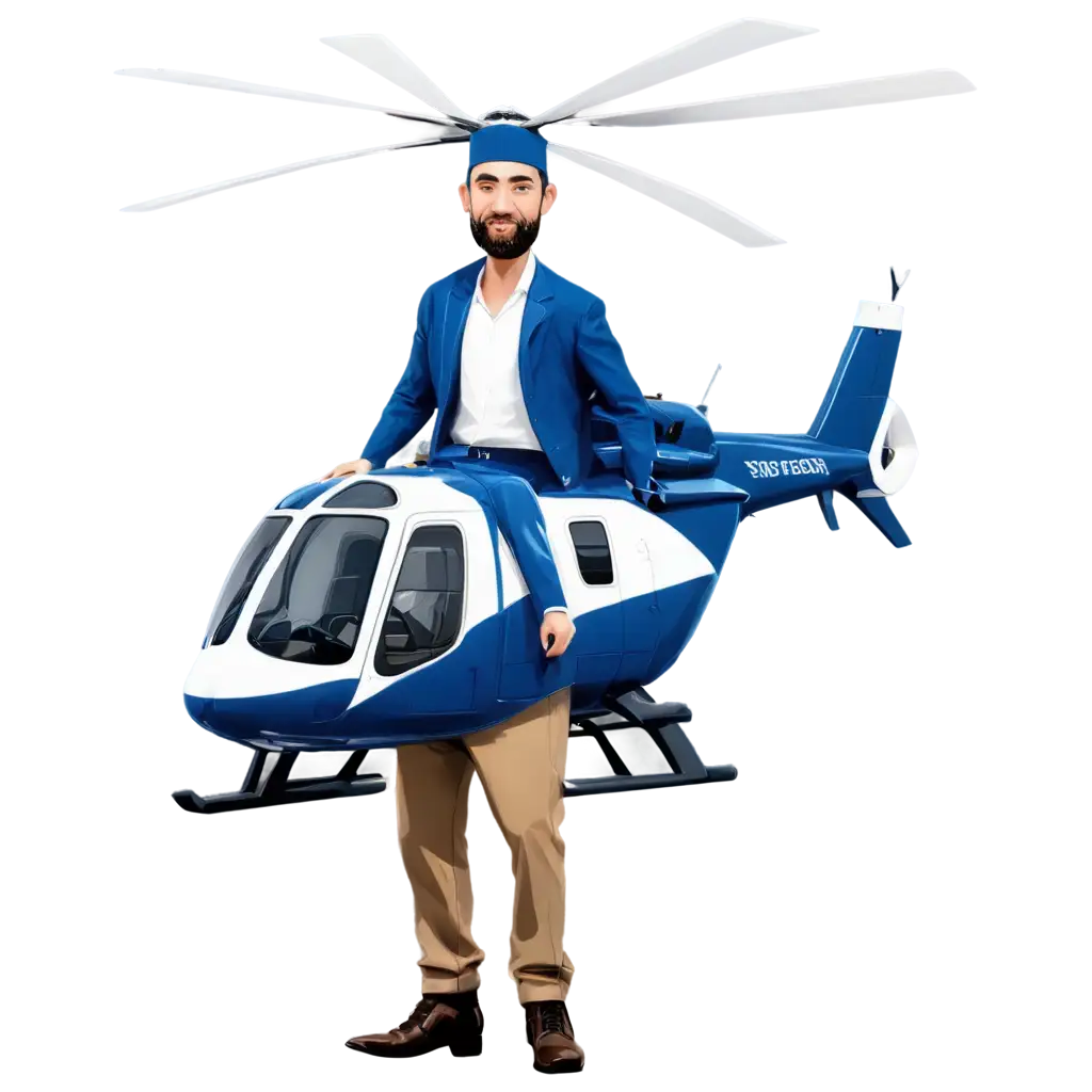 Blue and white Jewish Helicopter caricature with a beard and yarmulke