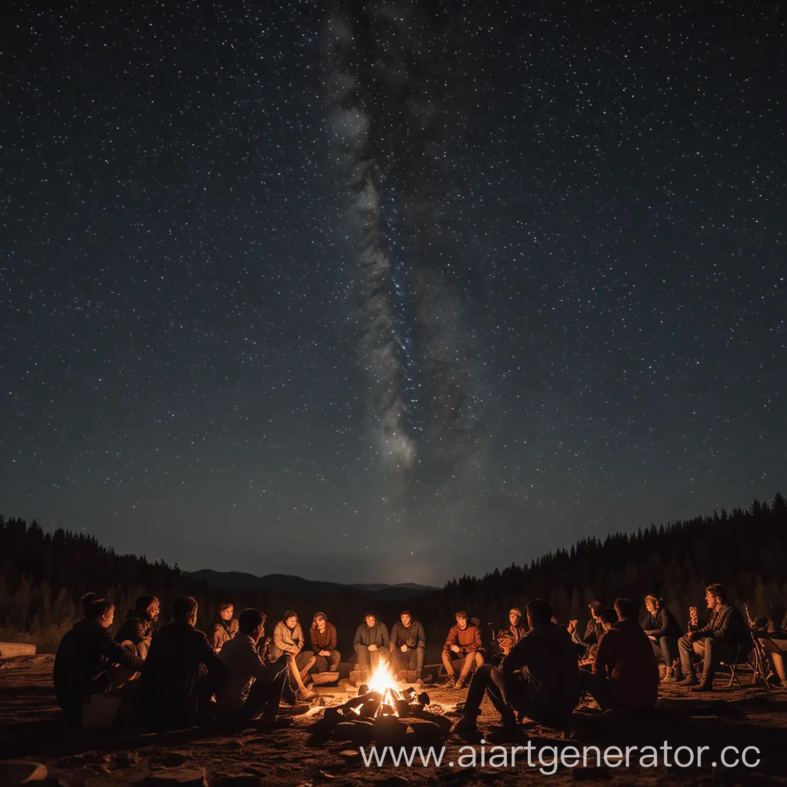 People-Sharing-Stories-Around-a-Campfire-Under-a-Starry-Sky