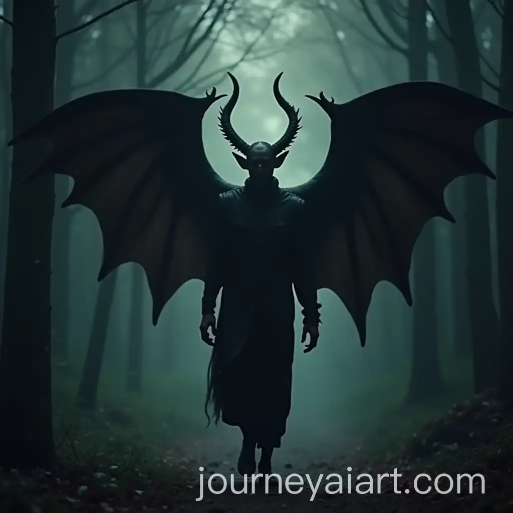 Man-with-Giant-Ears-and-Wings-Walking-in-Dark-Forest
