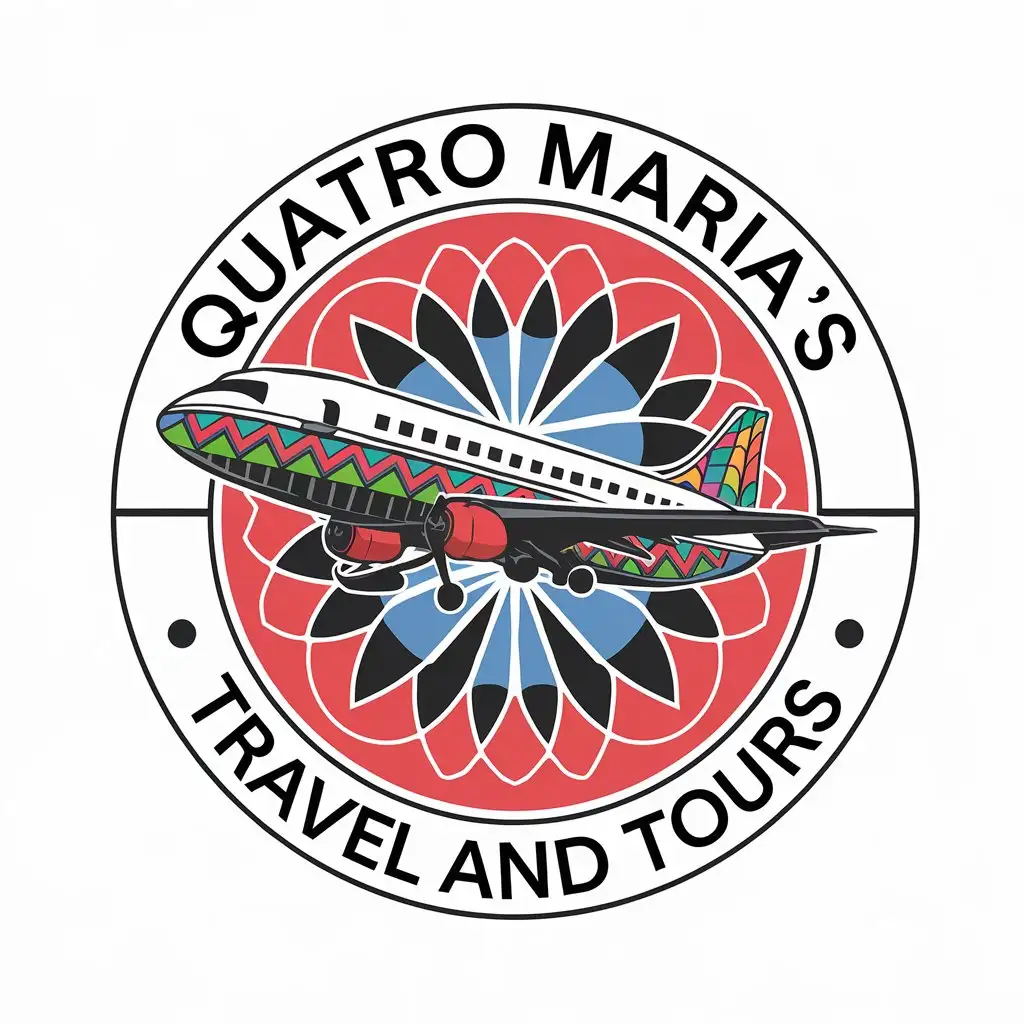 LOGO Design For Quatro Marias Travel and Tours Filipino Colorful Plane in Vector Art