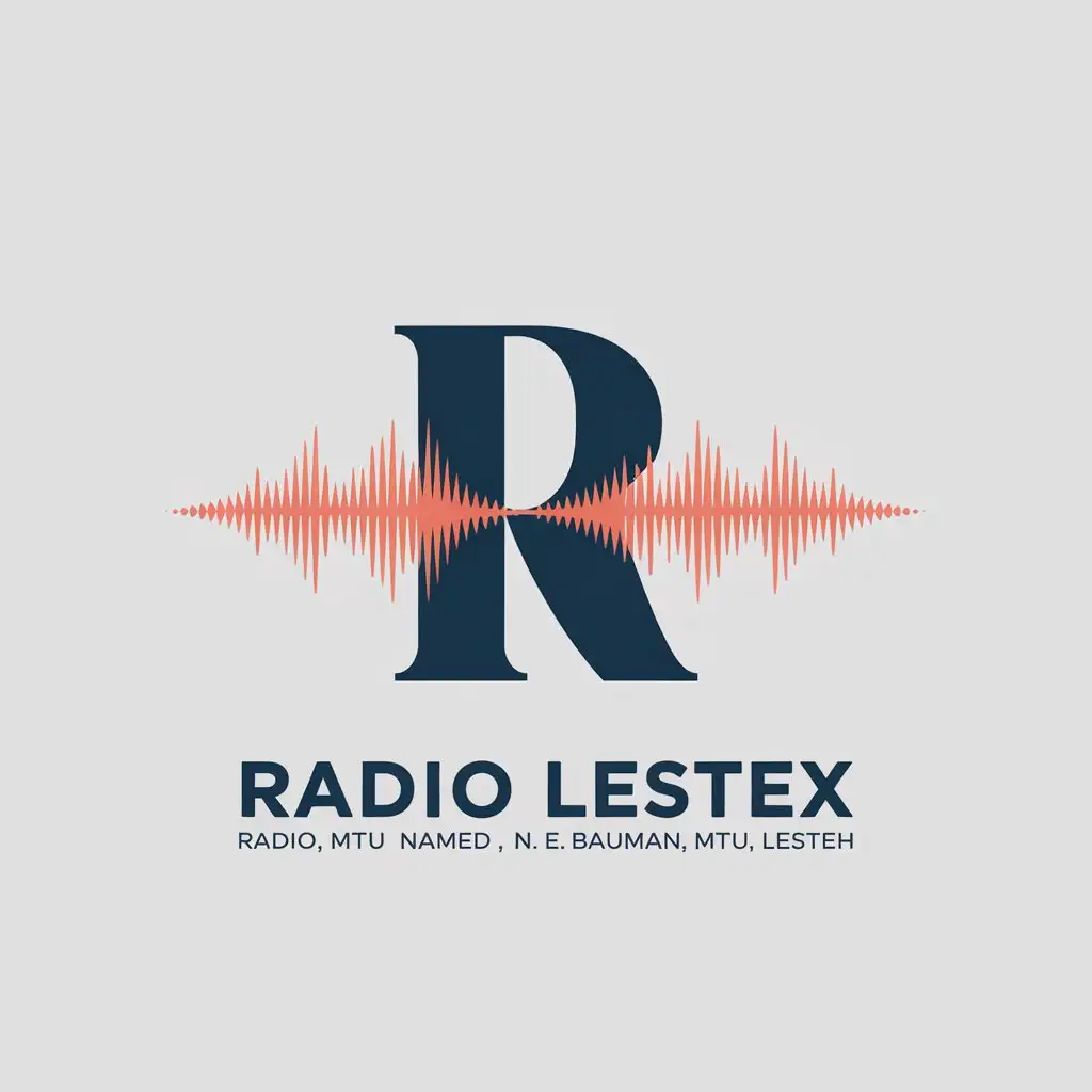 a vector logo design,with the text "Radio lestex, radio, MTU named after N. E. Bauman, MTU, lesteh", main symbol:Capital Latin letter R,complex,be used in Entertainment industry,clear background