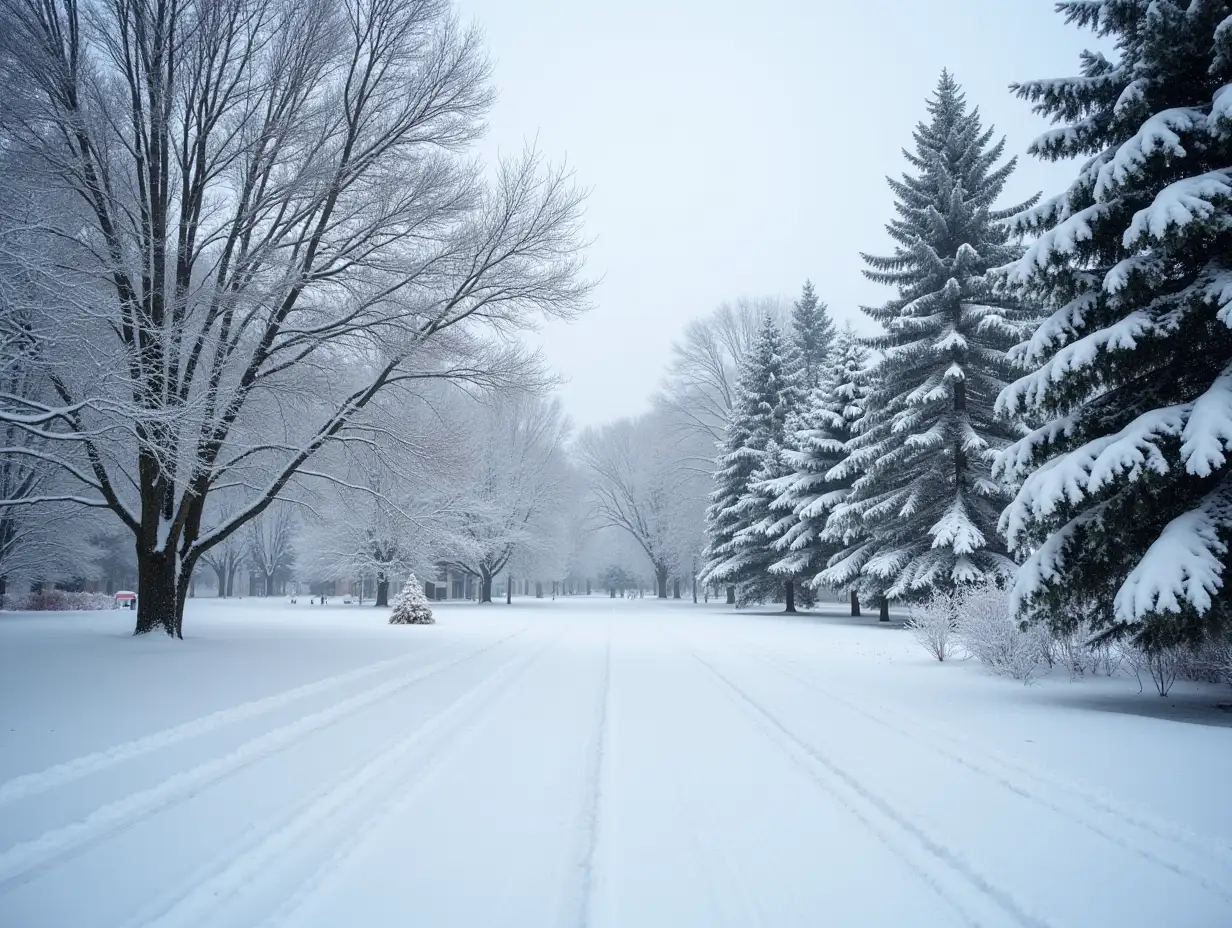 Winter park in snow