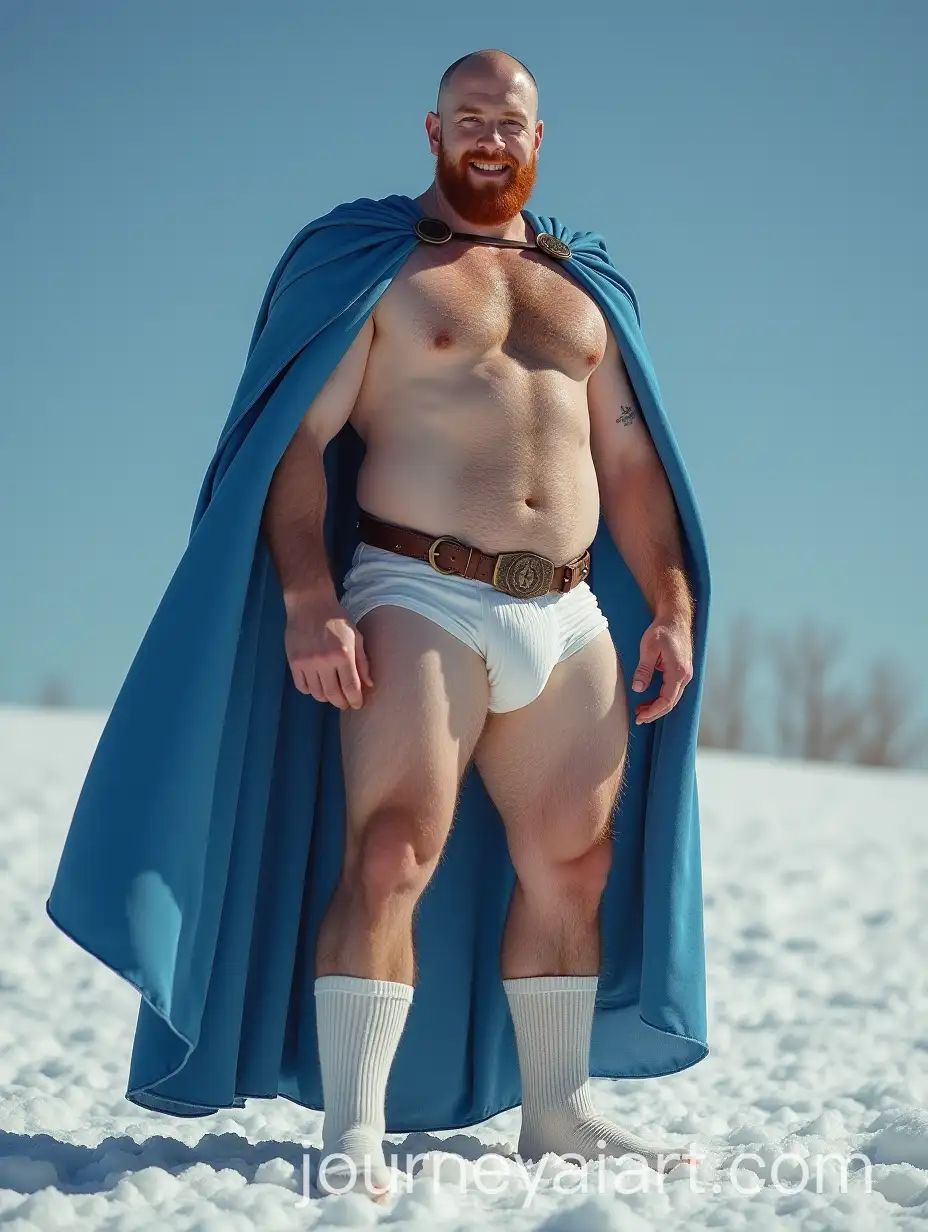 Handsome-Pale-Gladiator-with-Ginger-Chest-Hair-and-Blue-Cape-Standing-in-the-Snow