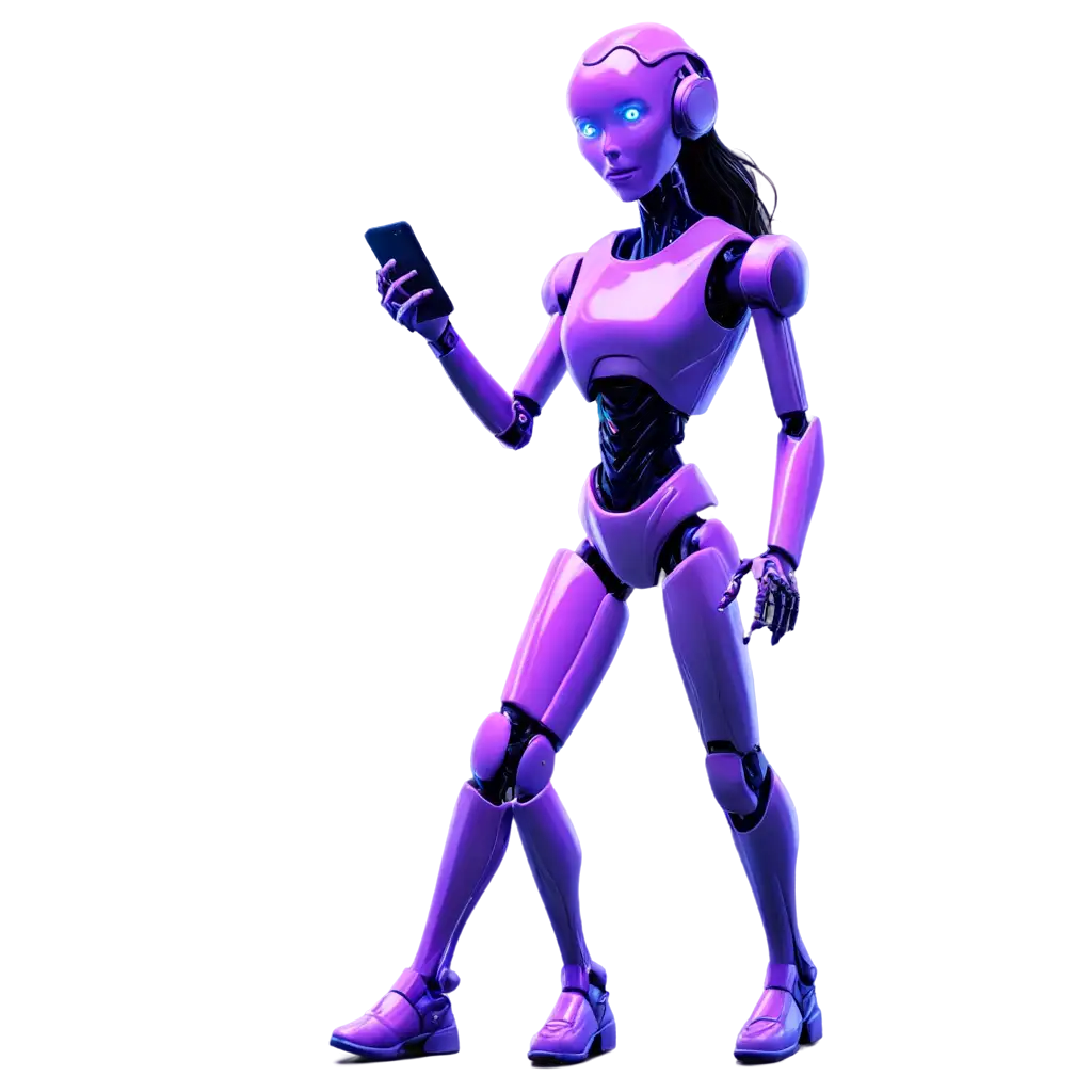 Futuristic-Robot-Holding-Phone-PNG-in-Violet-Neon-Realistic-and-HighQuality-Image-for-Digital-Use