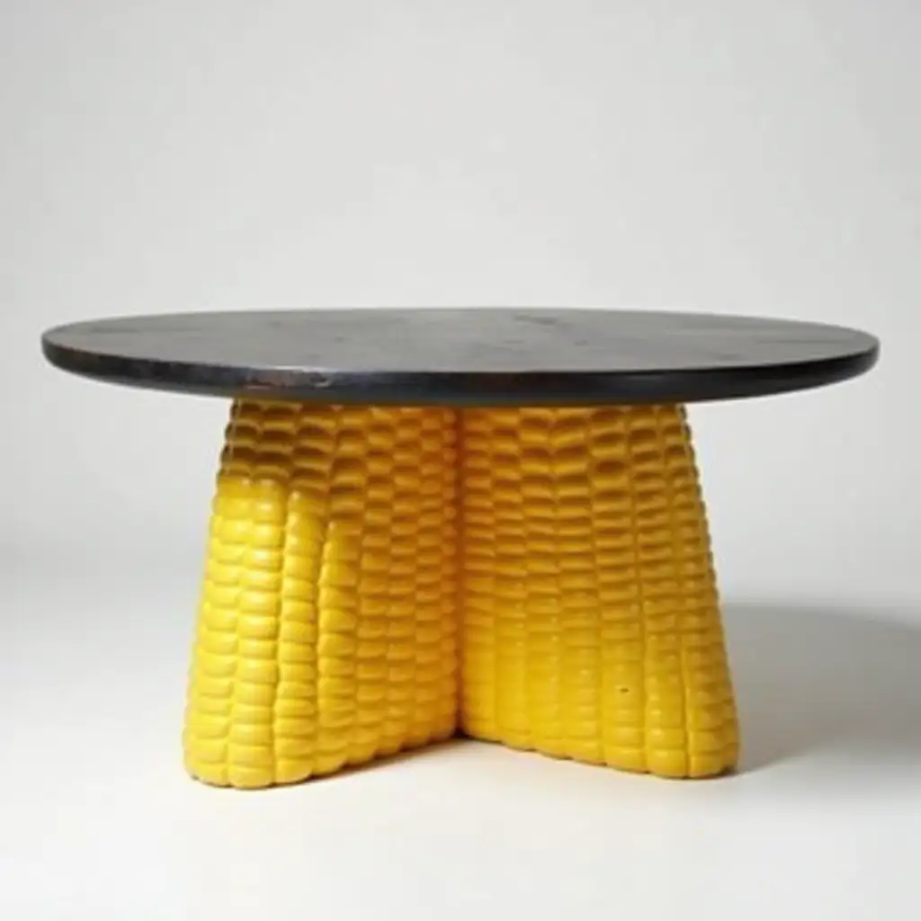 Unique-Yellow-Corn-Cob-Shaped-Coffee-Table-Leg-with-Black-Oval-Wood-Top