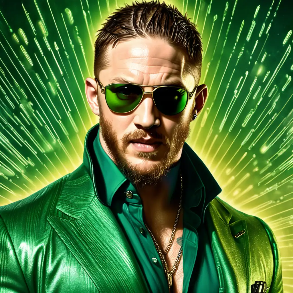 Tom Hardy as a Stylish Ambassador Agent with Sun Glasses and MatrixInspired Aura