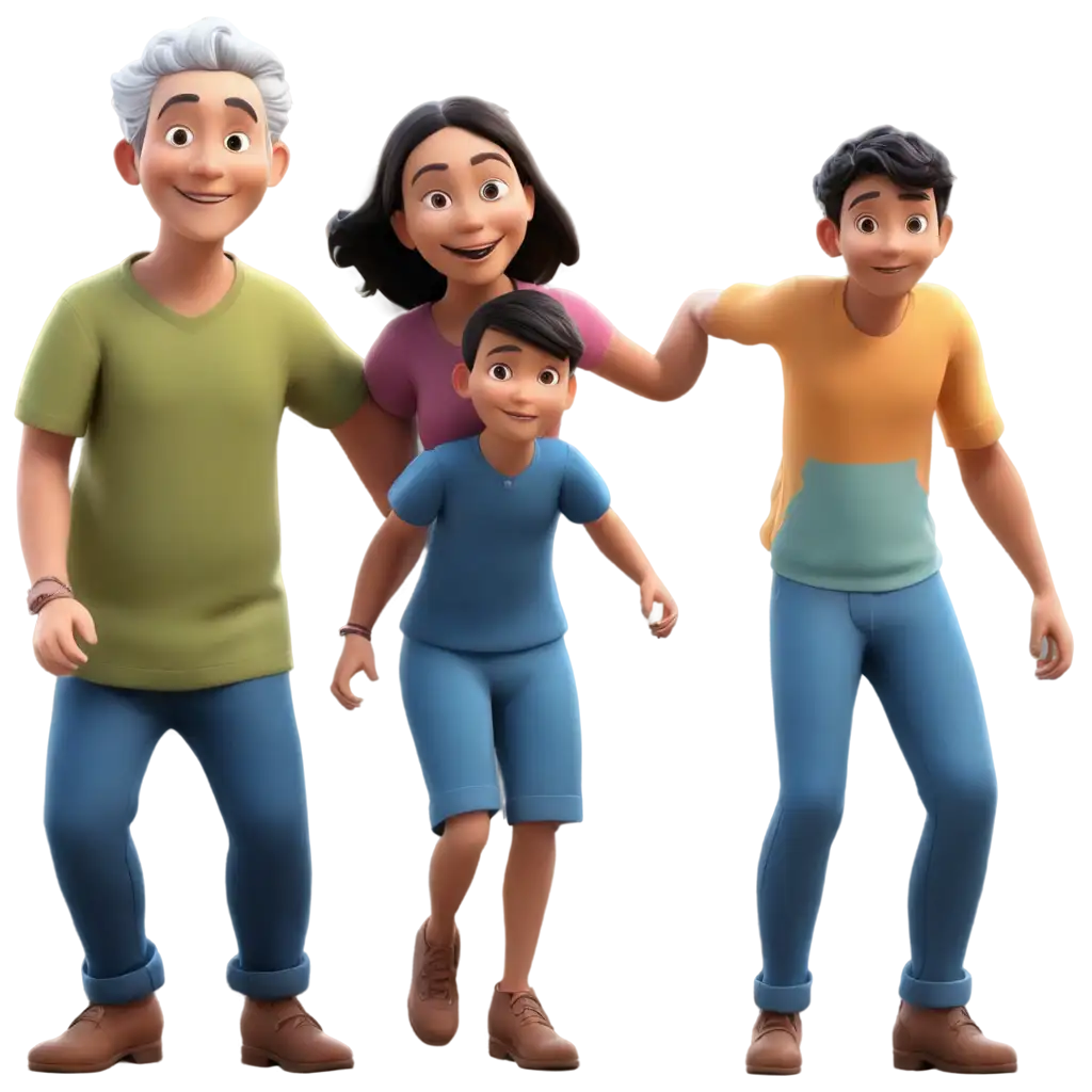 PNG-Image-of-Father-and-Three-Children-Heartwarming-Cartoon-Art