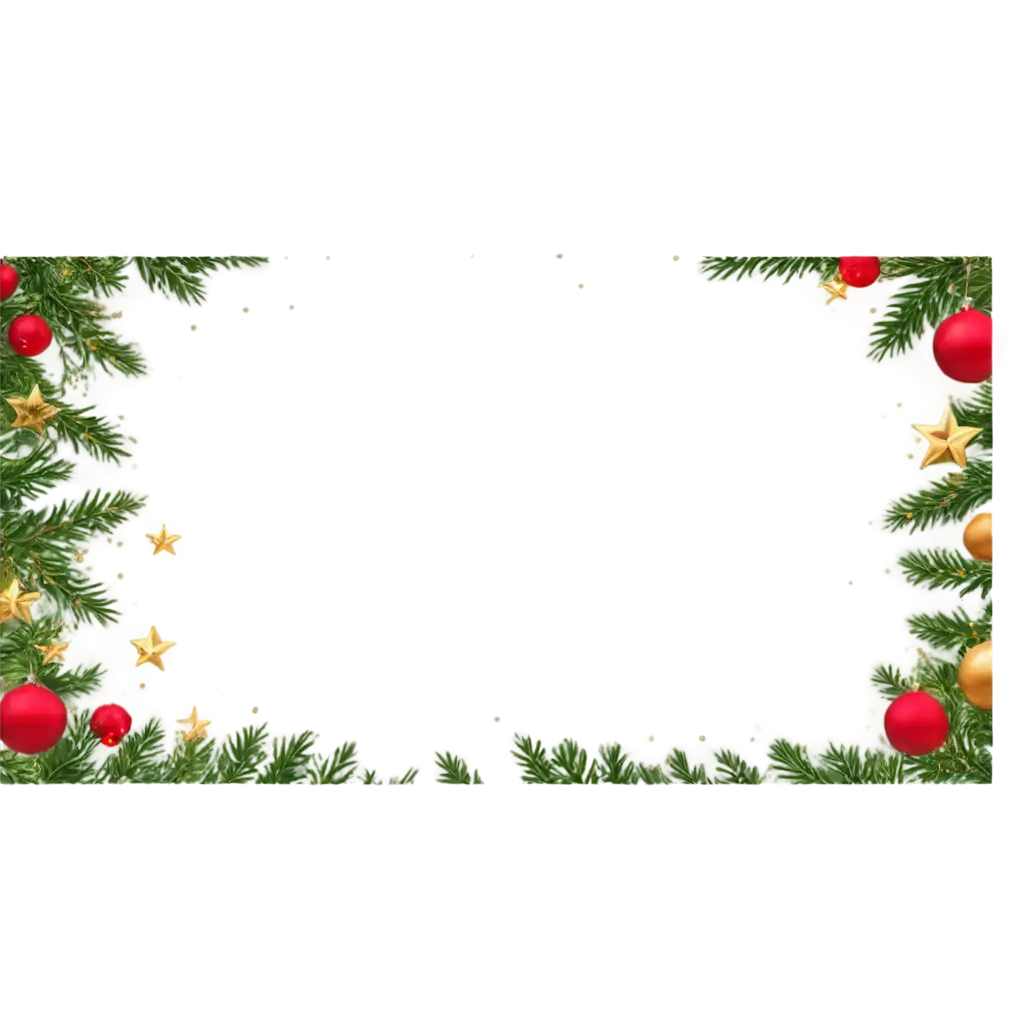 Elegant-Christmas-Border-PNG-with-Greenery-and-Golden-Stars-for-Festive-Designs