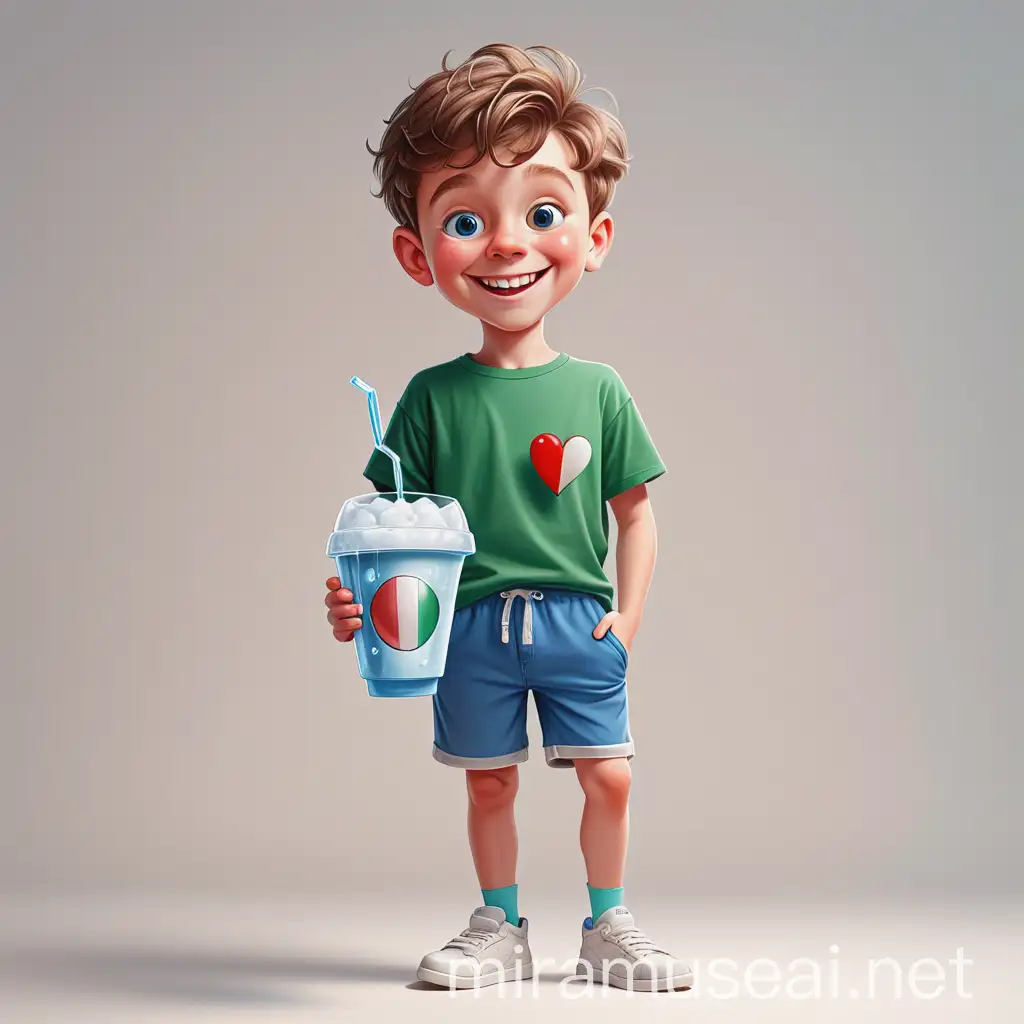Cheerful Cartoon Boy Holding Italian Ice Cup