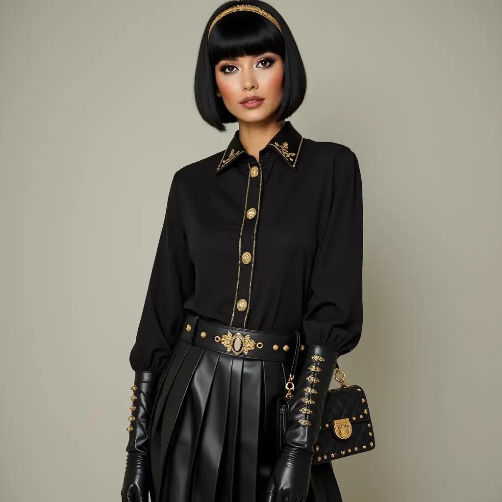 Chic-Woman-in-Black-and-Gold-Fashion-Ensemble