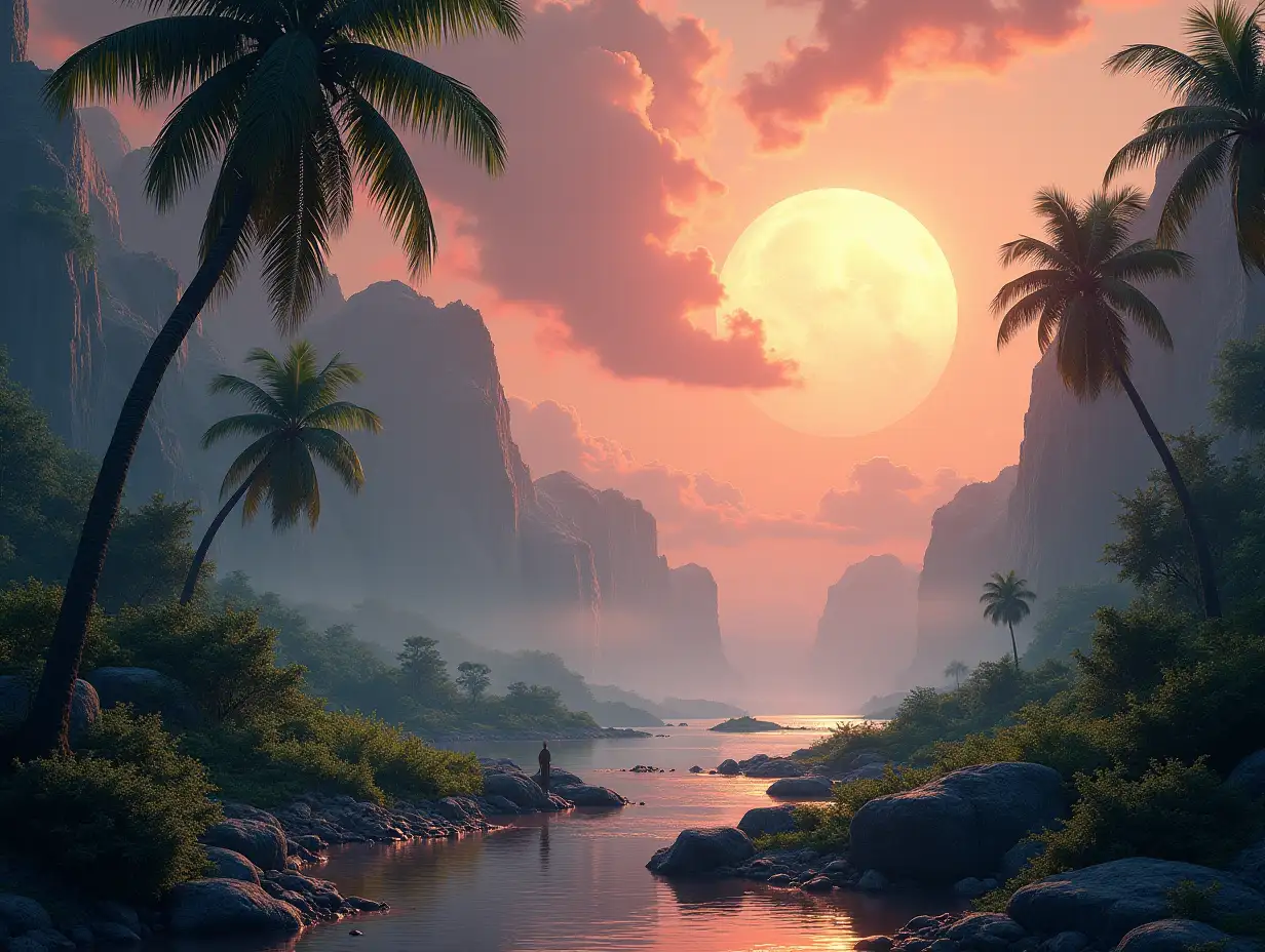 Create for me a photorealistic image of Paradise on another planet with Alien