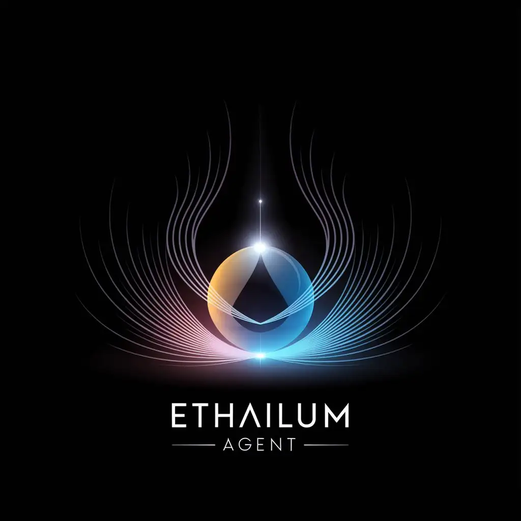 LOGO Design for Ethailum Agent Luminous Orb with Flowing Lines in Platinum and Sapphire Blue