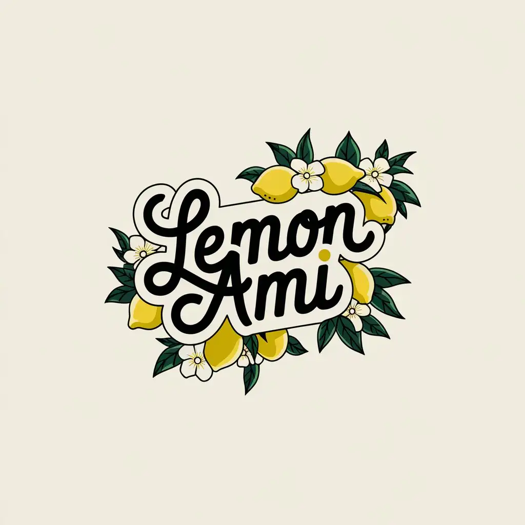 LOGO-Design-for-Lemon-AMI-Traditional-Old-School-Tattoo-Style-with-Lemon-Flowers-and-Lemons