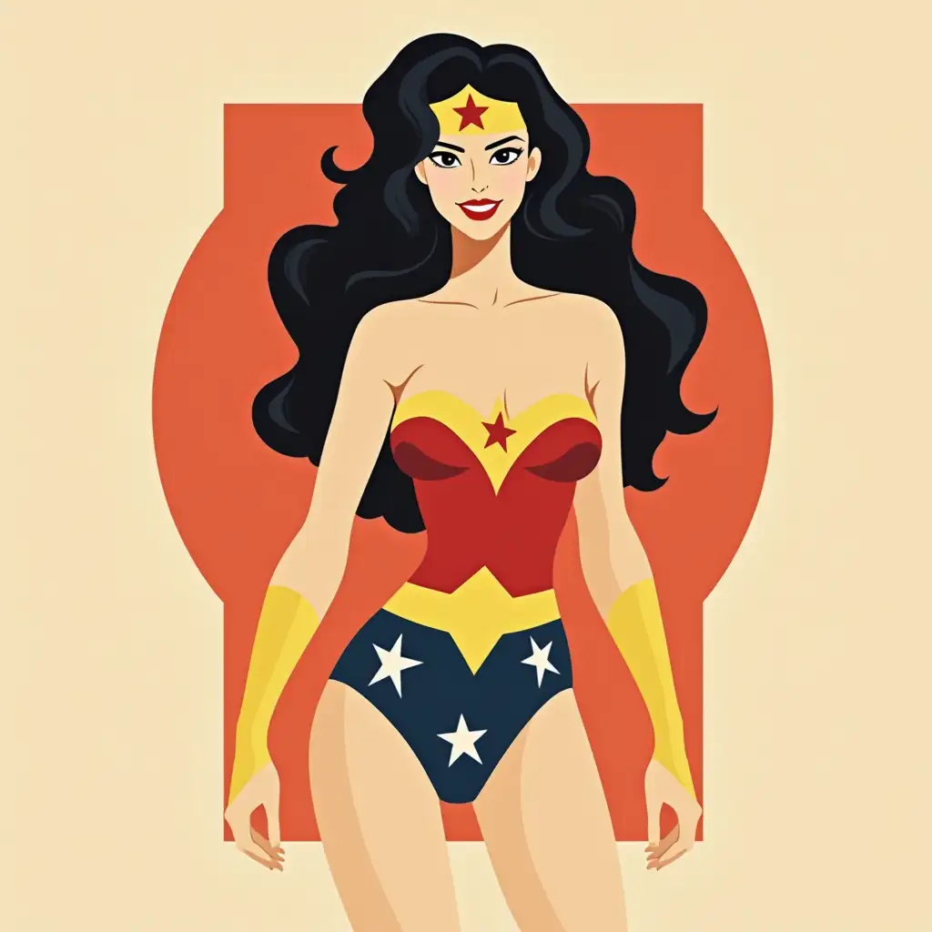 Dc comics Wonder Woman in a minimalist vector art style, clean lines, bold shapes, simple color palette