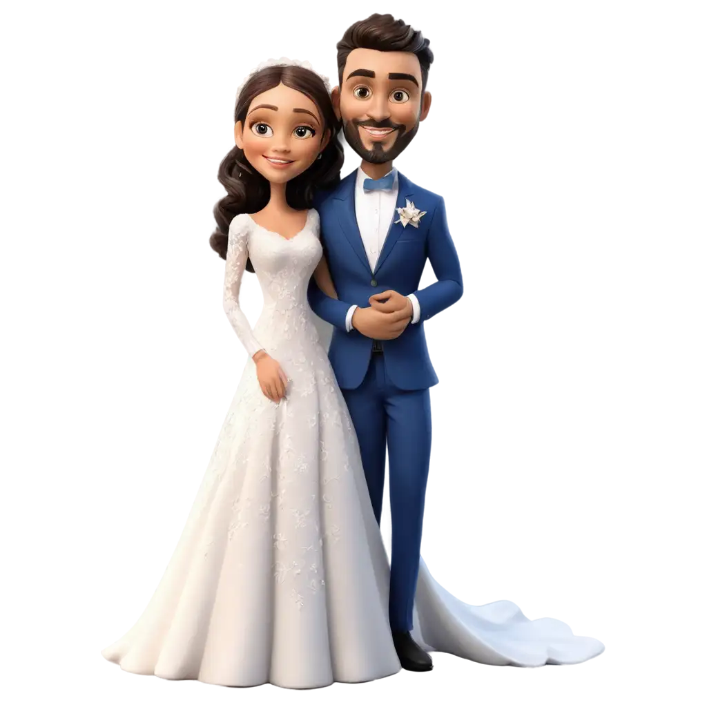 Catholic-Wedding-Caricature-PNG-Groom-in-Sharebani-Blue-and-Bride-in-Blue-Bridal-Gown