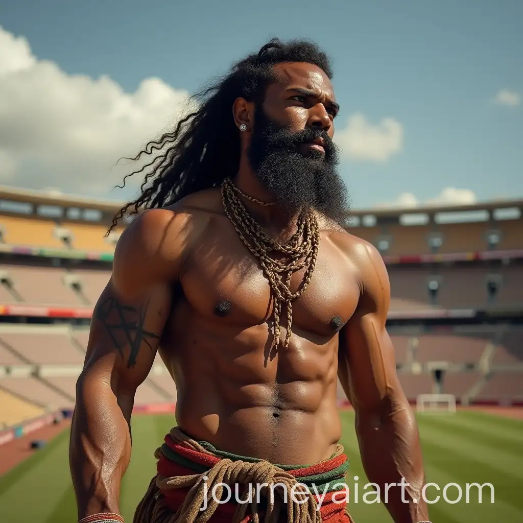 South-African-Indian-Athlete-with-Wolverine-Physique-atop-Moses-Mabhida-Stadium