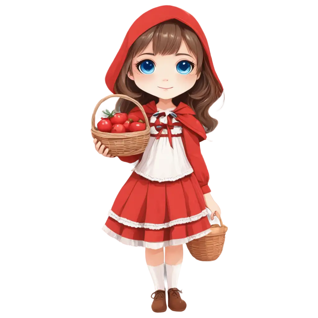 Charming-PNG-Image-of-a-BlueEyed-Chibi-Baby-in-Little-Red-Riding-Hood-Style-in-a-Fruitful-Orchard