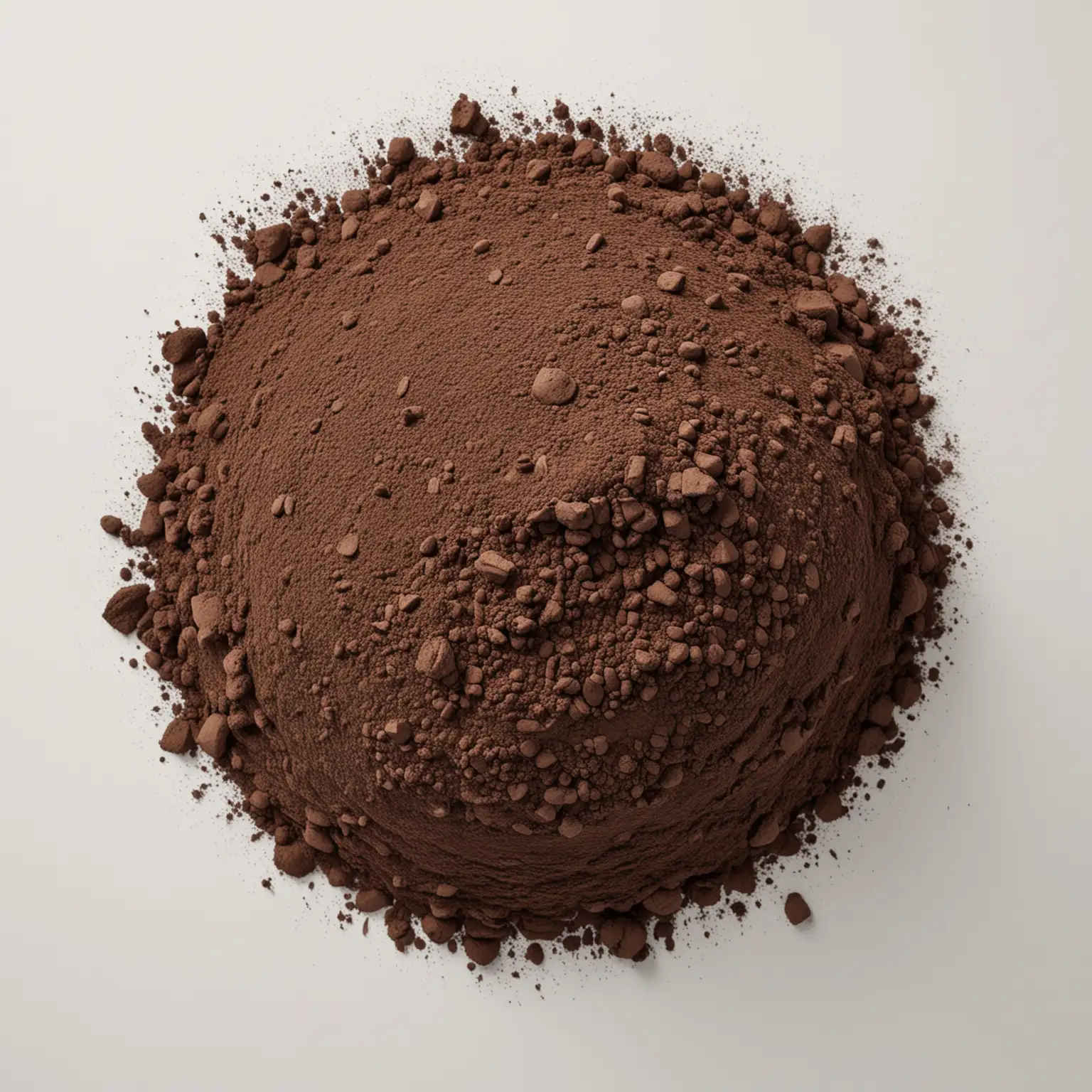 user_prompt: view strictly from above: a mound of dark brown pigment. White background.