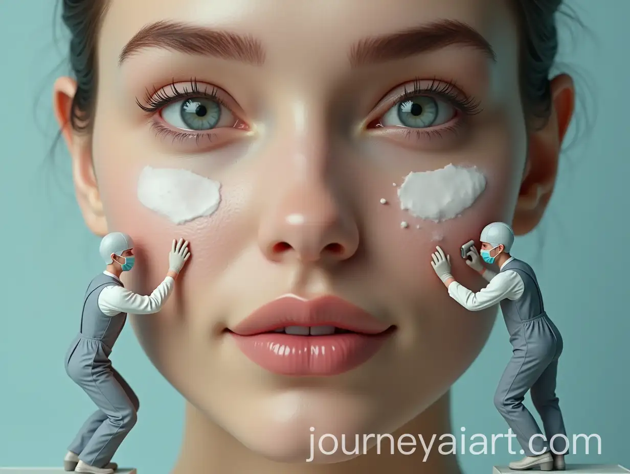Closeup-of-a-Beautiful-Womans-Face-with-Small-Workers-Performing-Facial-Treatment