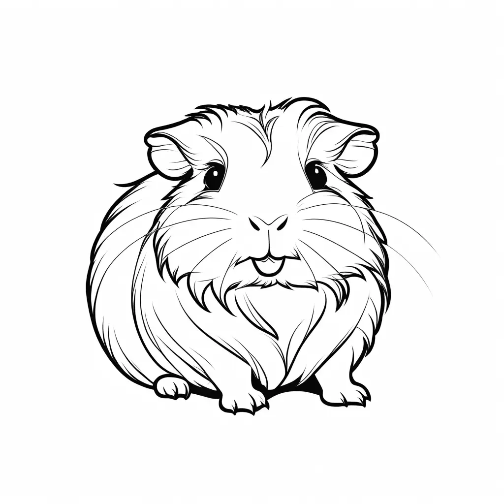 an haappy guinea pig who love her female Coloring Page, black and white, line art, white background, Simplicity, Ample White Space