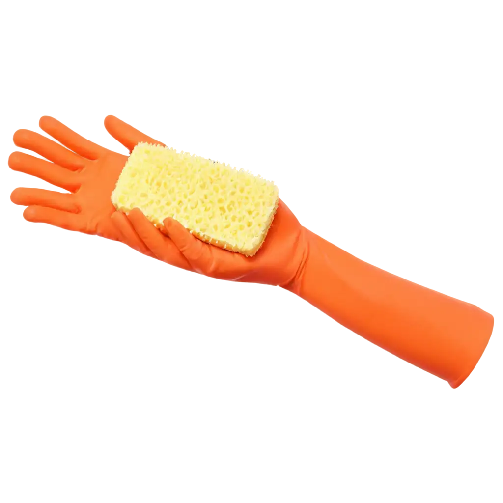 Vibrant-Orange-Glove-Scrubbing-with-a-SpongeBoblike-Sponge-PNG-for-EyeCatching-Visuals