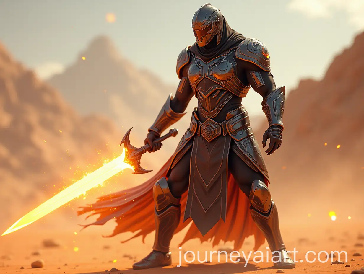 TechInfused-Afghan-Warrior-in-Geometric-Armor-with-Glowing-Energy-Sword