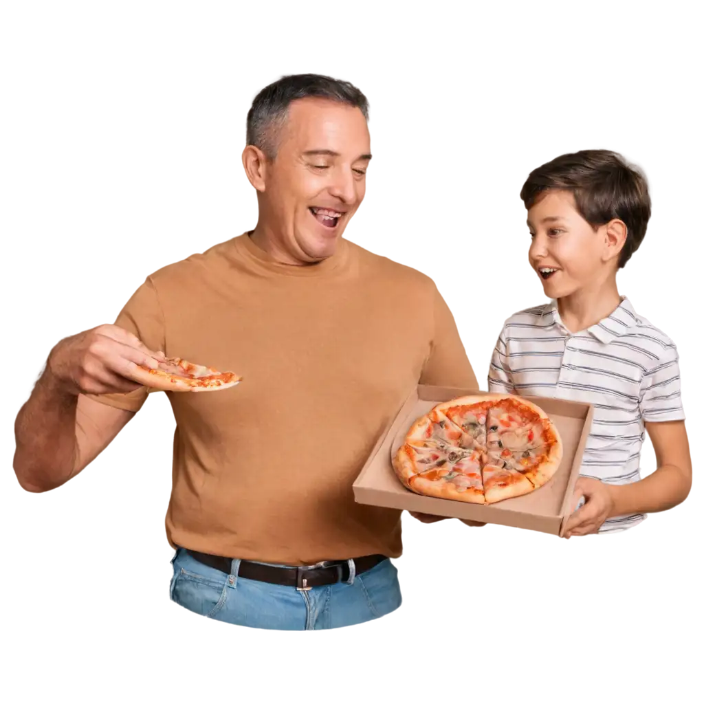 Create-a-PNG-Happy-Father-and-Son-Eating-Pizza