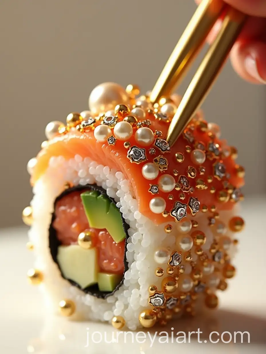 Luxurious-Sushi-Roll-Encrusted-with-Shimmering-Gems-and-Pearls